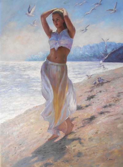 731-T3 | 73cm x 100cm | femme sur la plage 